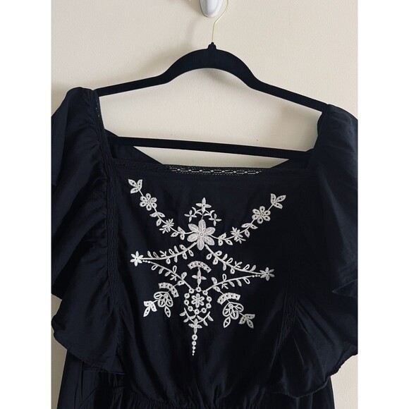 Old Navy Dress Women's Black‎ Embroidered Flutter Sleeve Boho Chic Size 2X Plus - Picture 2 of 5